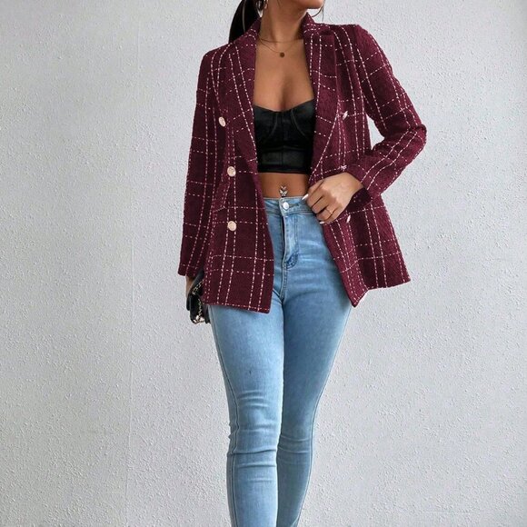 Red Women's Casual Minimalist Long Sleeve Blazer - Picture 1 of 6